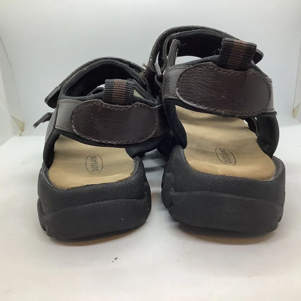 Outland Mens Size 9 Strappy Sandals Brown Faux Leather Padded Casual Comfort‎